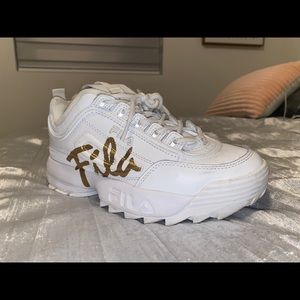 Fila white sneakers gold letters